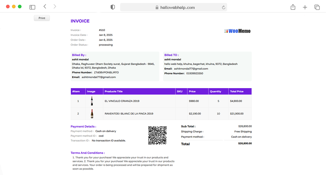 Woomemo - Woocommerce Print Invoice And Packing Slips